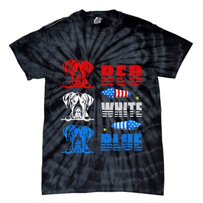 Red White Blue Three Cute Great Dane 4th July American Flag Tie-Dye T-Shirt