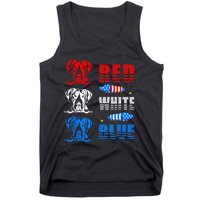 Red White Blue Three Cute Great Dane 4th July American Flag Tank Top