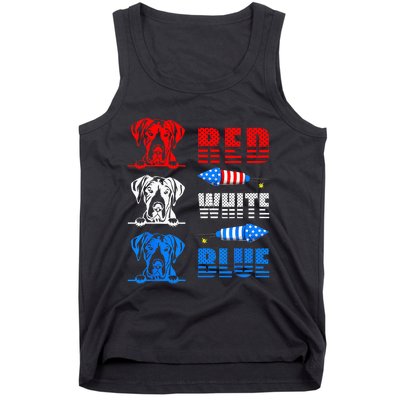 Red White Blue Three Cute Great Dane 4th July American Flag Tank Top