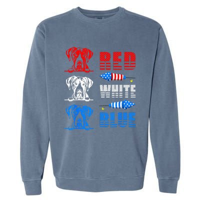 Red White Blue Three Cute Great Dane 4th July American Flag Garment-Dyed Sweatshirt