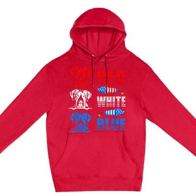 Red White Blue Three Cute Great Dane 4th July American Flag Premium Pullover Hoodie