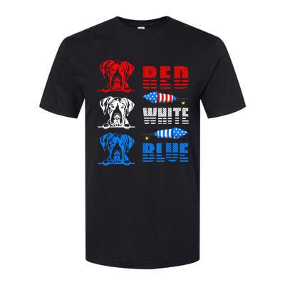 Red White Blue Three Cute Great Dane 4th July American Flag Softstyle CVC T-Shirt