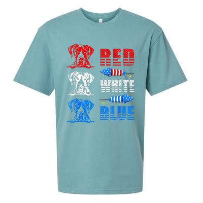 Red White Blue Three Cute Great Dane 4th July American Flag Sueded Cloud Jersey T-Shirt