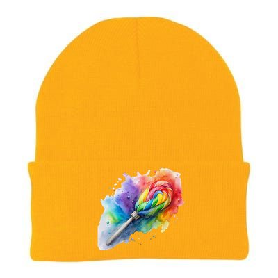 Rainbow Watercolor Candy Brush Multicolor Knit Cap Winter Beanie