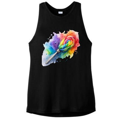 Rainbow Watercolor Candy Brush Multicolor Ladies PosiCharge Tri-Blend Wicking Tank