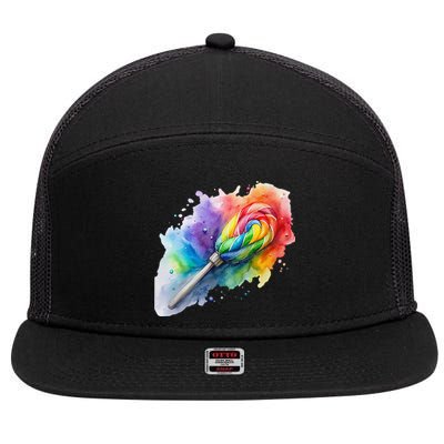 Rainbow Watercolor Candy Brush Multicolor 7 Panel Mesh Trucker Snapback Hat