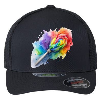 Rainbow Watercolor Candy Brush Multicolor Flexfit Unipanel Trucker Cap