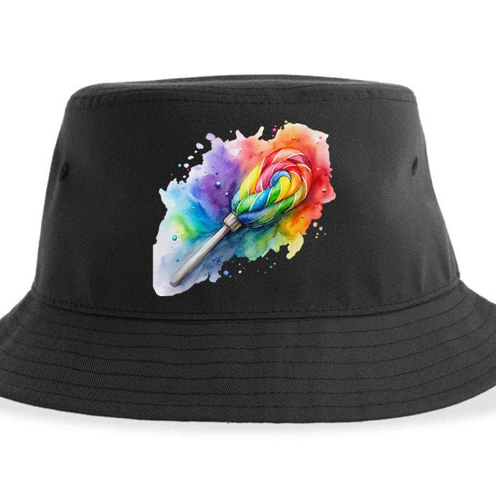 Rainbow Watercolor Candy Brush Multicolor Sustainable Bucket Hat