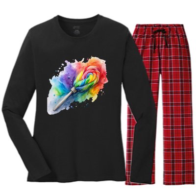 Rainbow Watercolor Candy Brush Multicolor Women's Long Sleeve Flannel Pajama Set 