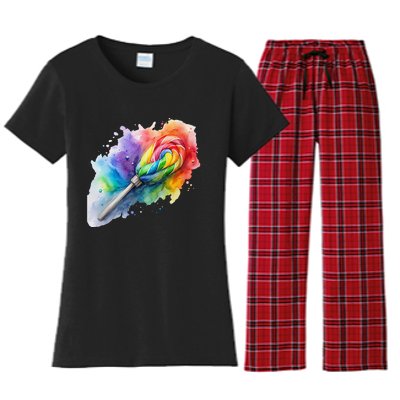 Rainbow Watercolor Candy Brush Multicolor Women's Flannel Pajama Set