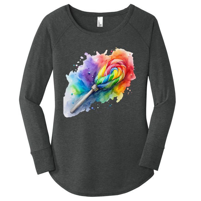 Rainbow Watercolor Candy Brush Multicolor Women's Perfect Tri Tunic Long Sleeve Shirt