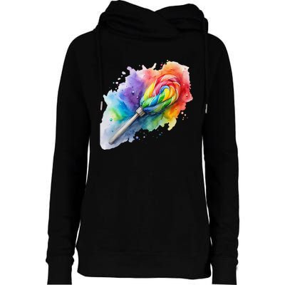 Rainbow Watercolor Candy Brush Multicolor Womens Funnel Neck Pullover Hood