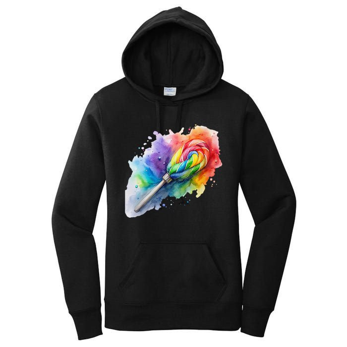 Rainbow Watercolor Candy Brush Multicolor Women's Pullover Hoodie