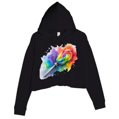 Rainbow Watercolor Candy Brush Multicolor Crop Fleece Hoodie