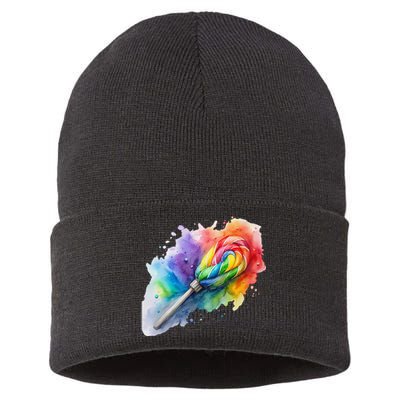 Rainbow Watercolor Candy Brush Multicolor Sustainable Knit Beanie