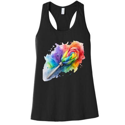 Rainbow Watercolor Candy Brush Multicolor Women's Racerback Tank