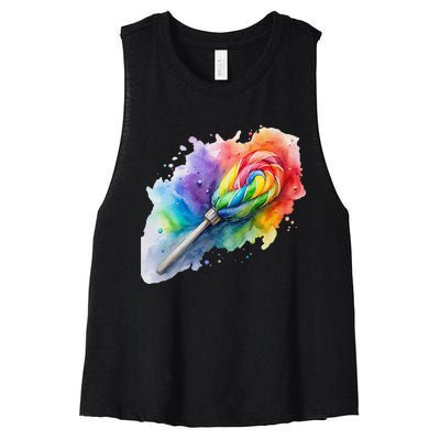 Rainbow Watercolor Candy Brush Multicolor Women's Racerback Cropped Tank