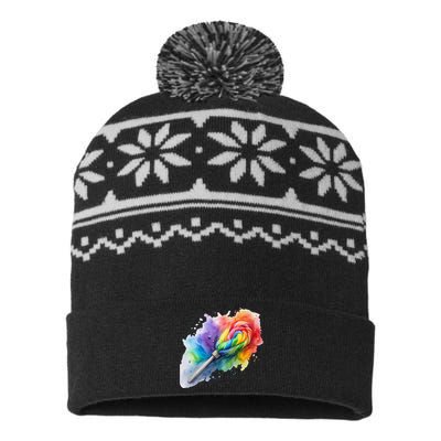 Rainbow Watercolor Candy Brush Multicolor USA-Made Snowflake Beanie