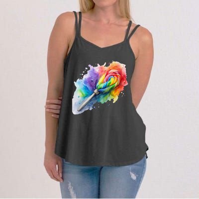 Rainbow Watercolor Candy Brush Multicolor Women's Strappy Tank