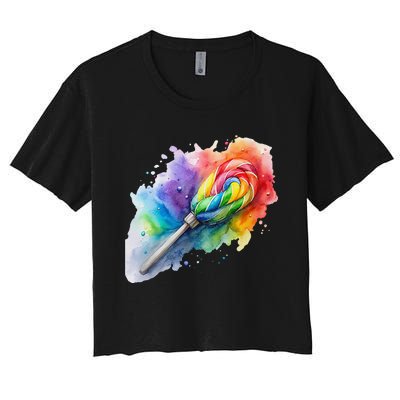 Rainbow Watercolor Candy Brush Multicolor Women's Crop Top Tee