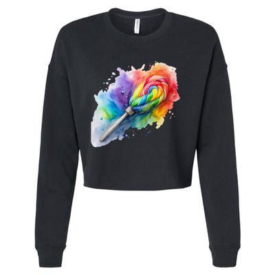 Rainbow Watercolor Candy Brush Multicolor Cropped Pullover Crew