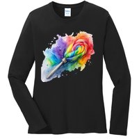 Rainbow Watercolor Candy Brush Multicolor Ladies Long Sleeve Shirt