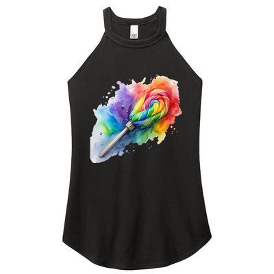 Rainbow Watercolor Candy Brush Multicolor Women's Perfect Tri Rocker Tank