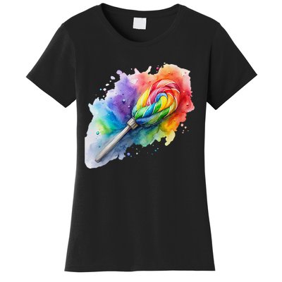 Rainbow Watercolor Candy Brush Multicolor Women's T-Shirt