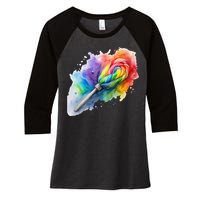 Rainbow Watercolor Candy Brush Multicolor Women's Tri-Blend 3/4-Sleeve Raglan Shirt