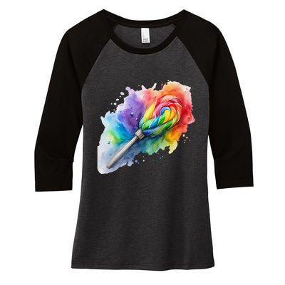 Rainbow Watercolor Candy Brush Multicolor Women's Tri-Blend 3/4-Sleeve Raglan Shirt