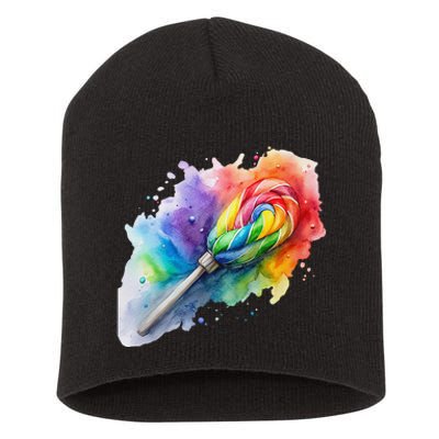 Rainbow Watercolor Candy Brush Multicolor Short Acrylic Beanie