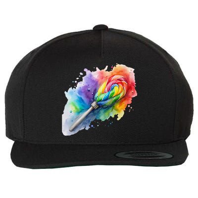 Rainbow Watercolor Candy Brush Multicolor Wool Snapback Cap