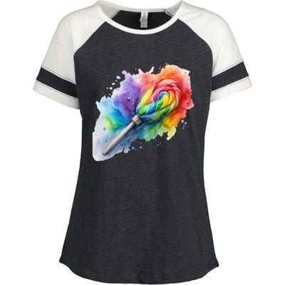 Rainbow Watercolor Candy Brush Multicolor Enza Ladies Jersey Colorblock Tee