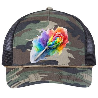 Rainbow Watercolor Candy Brush Multicolor Retro Rope Trucker Hat Cap