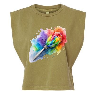 Rainbow Watercolor Candy Brush Multicolor Garment-Dyed Women's Muscle Tee