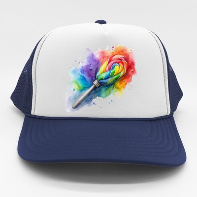 Rainbow Watercolor Candy Brush Multicolor Trucker Hat