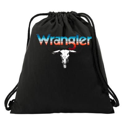 Rodeo Western Cow Skull Print Wrangler Vintage Style Drawstring Bag