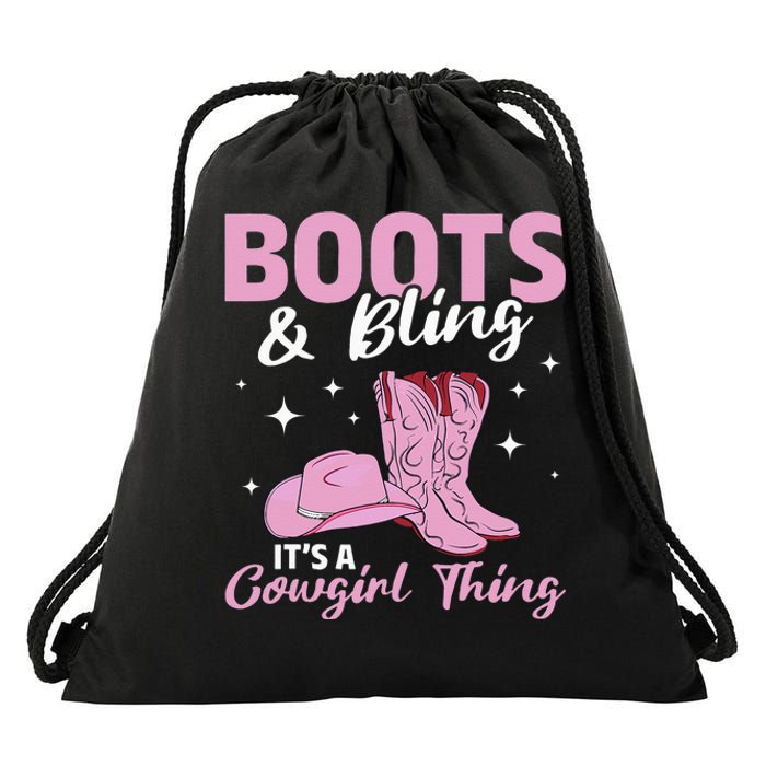 Rodeo Western Country Southern Cow hat Boots & Bling Drawstring Bag