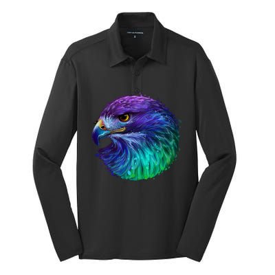 Realistic Water Colored Eagle Silk Touch Performance Long Sleeve Polo