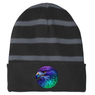 Realistic Water Colored Eagle Striped Beanie with Solid Band