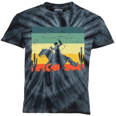 Retro Western Cowboy Design Horse Rider Cowboy Kids Tie-Dye T-Shirt