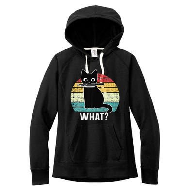 Retro What Cat Black Knife Meow Kitty Funny Cats Mom Dad Women's Fleece Hoodie