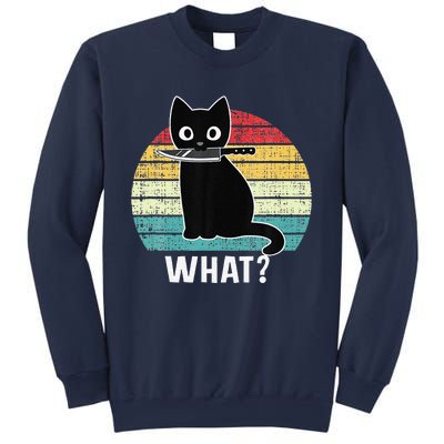 Retro What Cat Black Knife Meow Kitty Funny Cats Mom Dad Sweatshirt