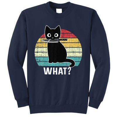 Retro What Cat Black Knife Meow Kitty Funny Cats Mom Dad Tall Sweatshirt