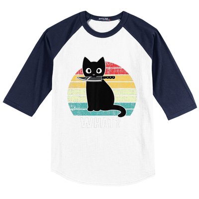 Retro What Cat Black Knife Meow Kitty Funny Cats Mom Dad Baseball Sleeve Shirt