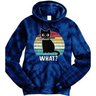 Retro What Cat Black Knife Meow Kitty Funny Cats Mom Dad Tie Dye Hoodie