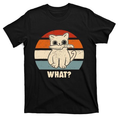 Retro What Cat Knife Meow Kitty Funny Cats Mom And Cat Dad T-Shirt