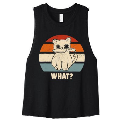 Retro What Cat Knife Meow Kitty Funny Cats Mom And Cat Dad Women's Racerback Cropped Tank