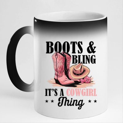 Rodeo Western Country Southern Cowgirl Hat Boots & Bling 11oz Black Color Changing Mug