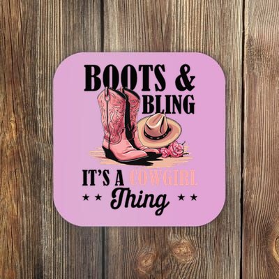 Rodeo Western Country Southern Cowgirl Hat Boots & Bling Coaster